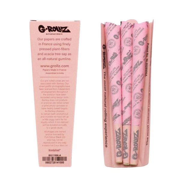 G-ROLLZ Banksy's Graffiti - Lightly Dyed Pink King Size Cones 3Pack